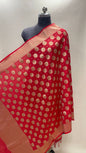 Faishana Presents Red Semi Katan Silk Floral Golden Zari Booti Banarasi Dupatta
