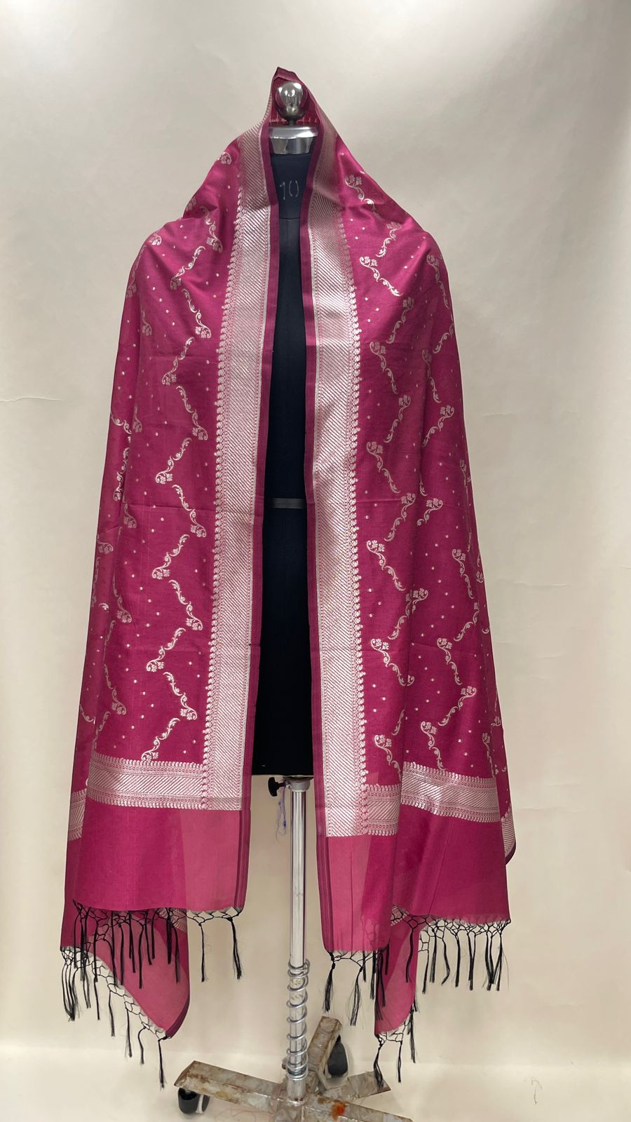 Faishana Presents Magenta Nakli Semi Katan Silk Silver Zari Banarasi Dupatta