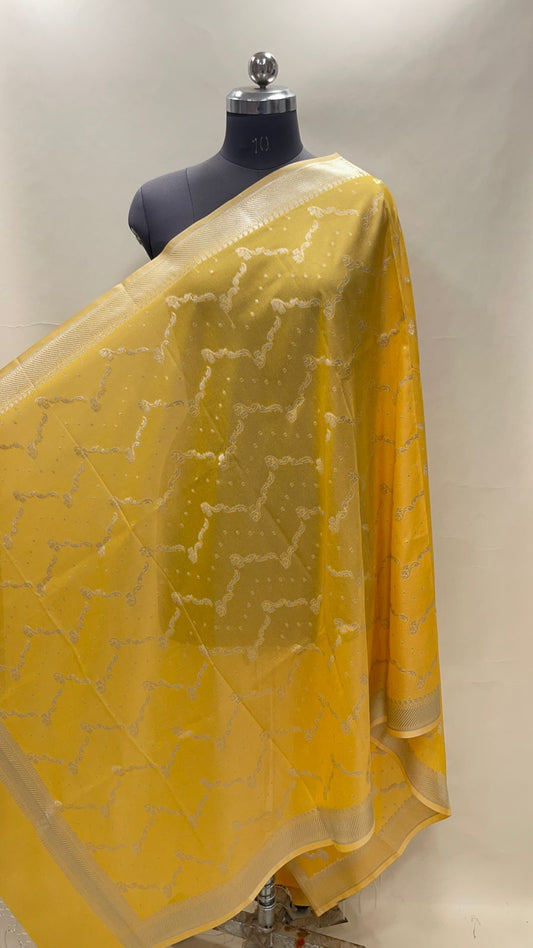 Faishana Present Gold Nakli Semi Katan Silk Silver Zari Zig Zag Stripe Zari Border Banarasi Dupatta
