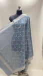 Faishana Presents Grey Nakli Semi Katan Silk Silver Zari Banarasi Dupatta