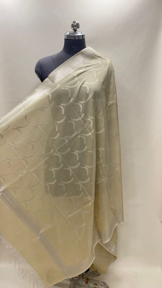 Faishana Presents Olive Nakli Semi Katan Silk Silver Zari Banarasi Dupatta