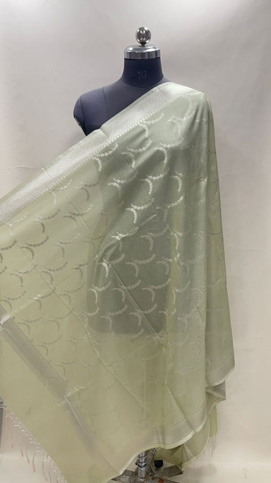 Faishana Presents Pista Green Nakli Semi Katan Silk Silver Zari Banarasi Dupatta