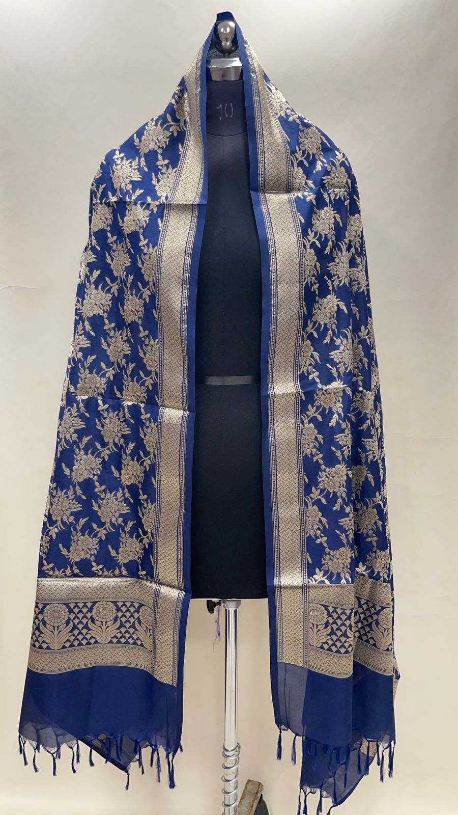 Faishana Presents Navy Blue Nakli Katan Floral Zari Boota Jaal Banarasi Dupatta