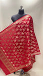 Faishana Presents Red Semi Katan Silk Floral Zari Boota Jaal Banarasi Dupatta