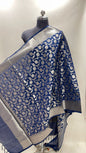 Faishana Presents Navy Blue Nakli Katan Silk Floral Zari Jaal Banarasi Dupatta