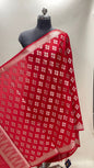 Faishana Presents Red Semi Katan Silk Floral Zari Booti Paisley Anchal Banarasi Dupatta