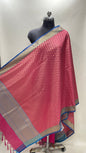 Faishana Presents Pink Semi Katan Silk Alfi Zari Booti With Contrast Blue Zari Border Banarasi Dupatta