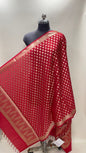 Faishana Presents Red Semi Katan Silk Floral Zari Chunri Booti Paisley Anchal Banarasi Dupatta