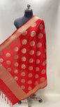 Faishana Presents Red Semi Katan Silk Floral Zari Spherical Boota With Banarasi Border Banarasi Dupatta