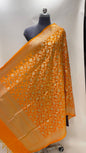 Faishana Presents Orange Semi Katan Silk Golden Floral Zari Jaal Banarasi Dupatta