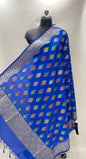 Faishana Presents Royal Blue Semi Katan Silk Golden Zari Floral Tilfi Mina Booti Banarasi Zari Border Banarasi Dupatta