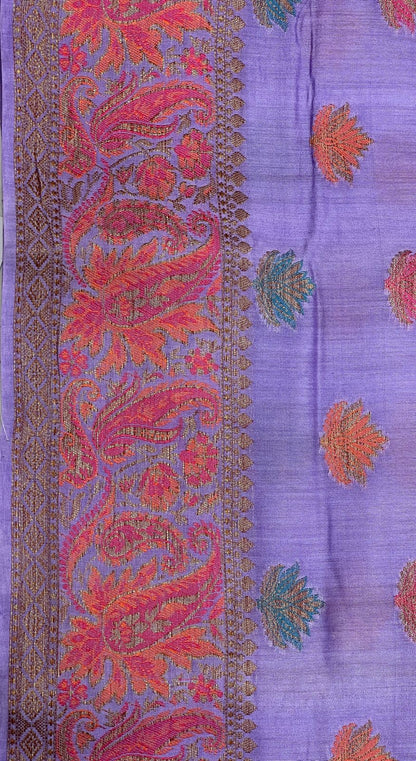 Faishana Pure Handloom Light Purple Chiniya Silk Floral Minakari Zari Booti with Paisley Mina Zari Border and Rangkaat Paisley Pallu with Light Purple Blouse