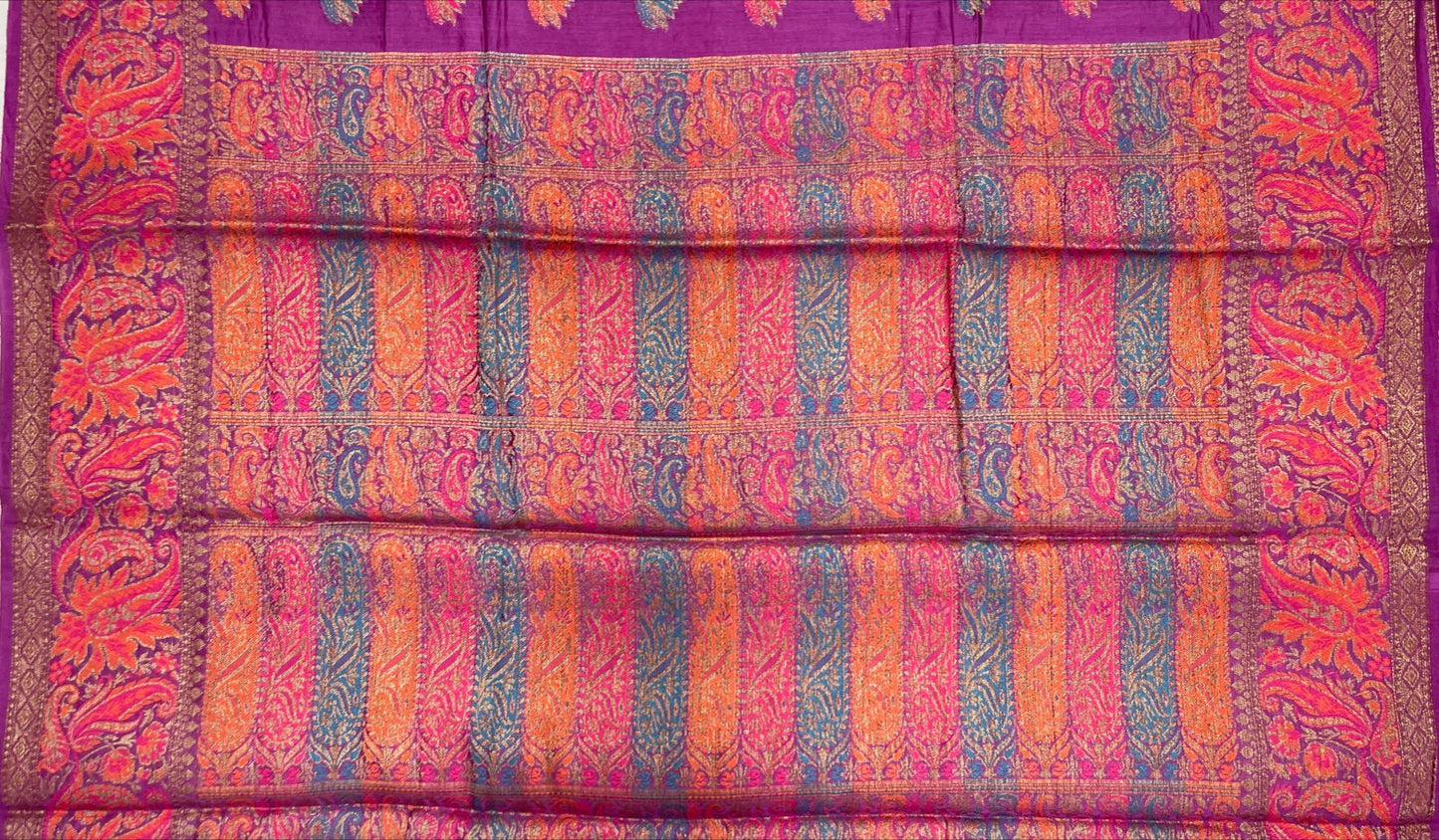 Faishana Pure Handloom Purple Chiniya Silk Floral Minakari Zari Booti with Paisley Mina Zari Border and Rangkaat Paisley Pallu with Purple Blouse