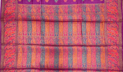 Faishana Pure Handloom Purple Chiniya Silk Floral Minakari Zari Booti with Paisley Mina Zari Border and Rangkaat Paisley Pallu with Purple Blouse