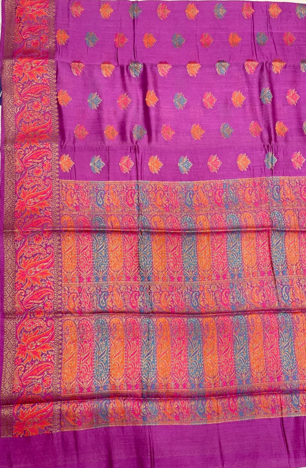 Faishana Pure Handloom Purple Chiniya Silk Floral Minakari Zari Booti with Paisley Mina Zari Border and Rangkaat Paisley Pallu with Purple Blouse