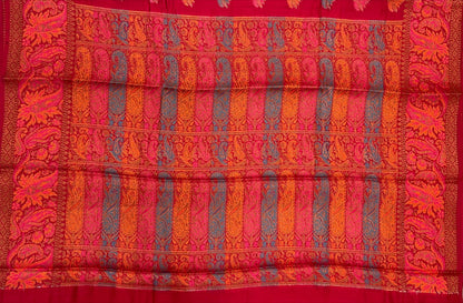 Faishana Pure Handloom Red Chiniya Silk Floral Minakari Zari Booti with Paisley Mina Zari Border and Rangkaat Paisley Pallu with Red Blouse