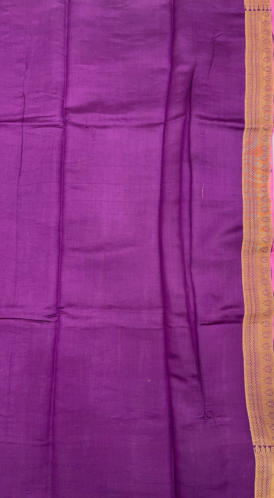 Faishana Pure Handloom Baby Pink Chiniya Silk Golden Floral Zari Boota Contrast Purple Skirt Zari Silver Mina Border and Purple Blouse