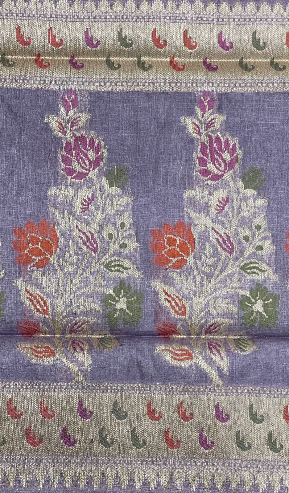 Faishana Pure Handwoven Grey Tussar Silk Floral Zari Boota Alfi Mina Zari Border and Pallu with Grey Blouse