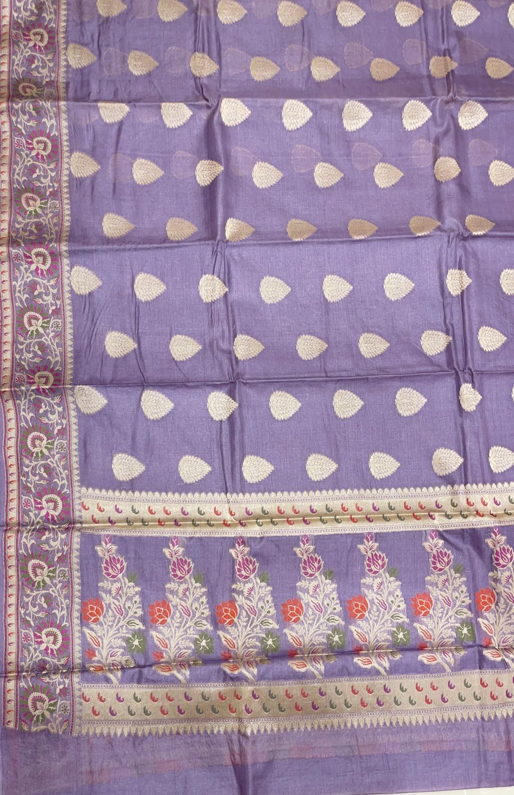 Faishana Pure Handwoven Grey Tussar Silk Floral Zari Boota Alfi Mina Zari Border and Pallu with Grey Blouse