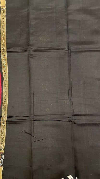 Faishana Pure Handloom Light Purple Chiniya Silk Golden Floral Zari Booti Contrast Black Skirt Silver Mina Zari Border Golden and Floral Boota Pallu with Black Blouse