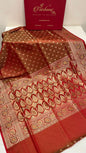 Faishana Presents Light Red Katan Silk Tanchoi Floral Zari Mina Jaal with Banarasi Floral Minakari Zari Border and Big Boota Pallu with Light Red Blouse