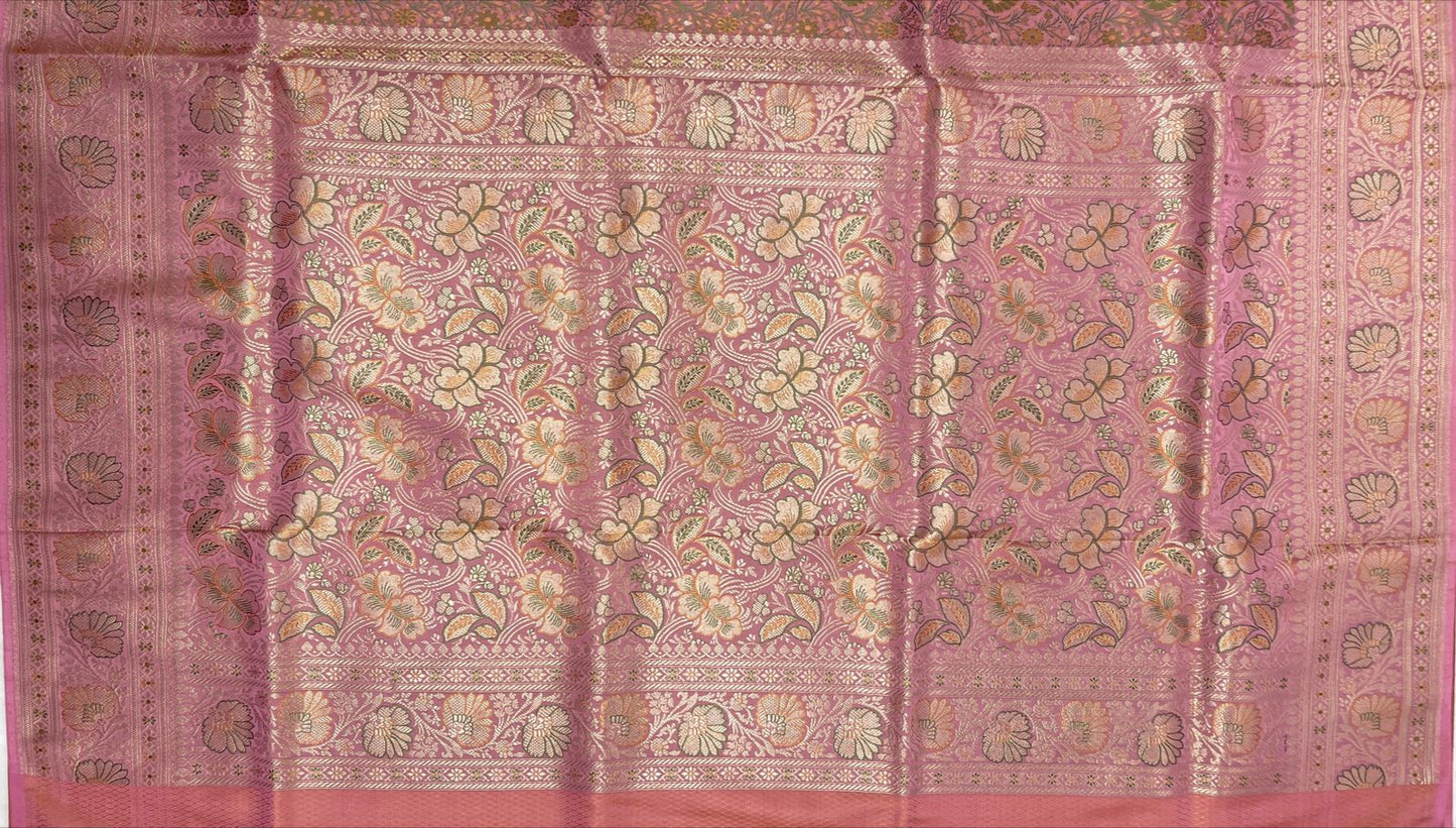 Faishana Presents Mauve Katan Silk Tanchoi Floral Zari Mina Jaal with Banarasi Floral Minakari Zari Border and Big Boota Pallu with Mauve Blouse