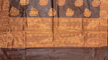 Faishana Presents Black Art Silk Copper Zari Floral Boota Contrast Copper Zari Border and Banarasi Pallu with Black Blouse
