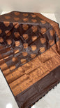 Faishana Presents Black Art Silk Copper Zari Floral Boota Contrast Copper Zari Border and Banarasi Pallu with Black Blouse