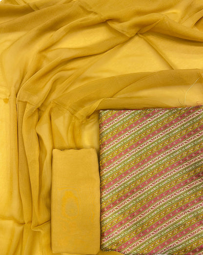 Faishana Presents Mustard Yellow Ada Mina Stripe 3pcs Suit with Mustard Yellow Plain Dupatta and Plain Mustard Yellow Bottom.
