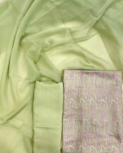 Faishana Presents Sea Green Paisley Mina Jaal 3pcs Suit with Sea Green Plain Dupatta and Plain Sea Green Bottom