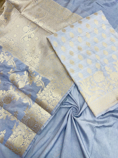 Faishana Presents Grey Floral Zari Jaal 3pcs Suit with Grey Floral Zari Jaal Dupatta and Plain Grey Bottom