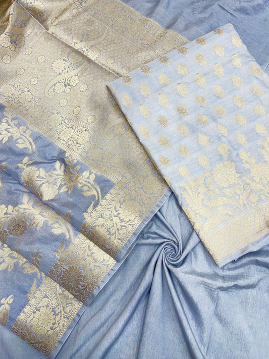 Faishana Presents Grey Floral Zari Jaal 3pcs Suit with Grey Floral Zari Jaal Dupatta and Plain Grey Bottom