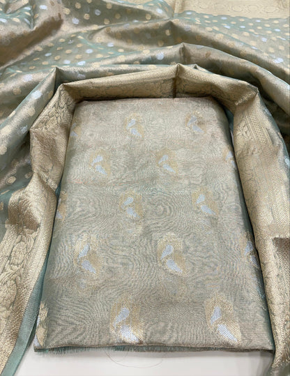 Faishana Presents Light Green Sona Rupa Zari Booti 3pcs Suit with Sona Rupa Chunri Zari Booti Dupatta