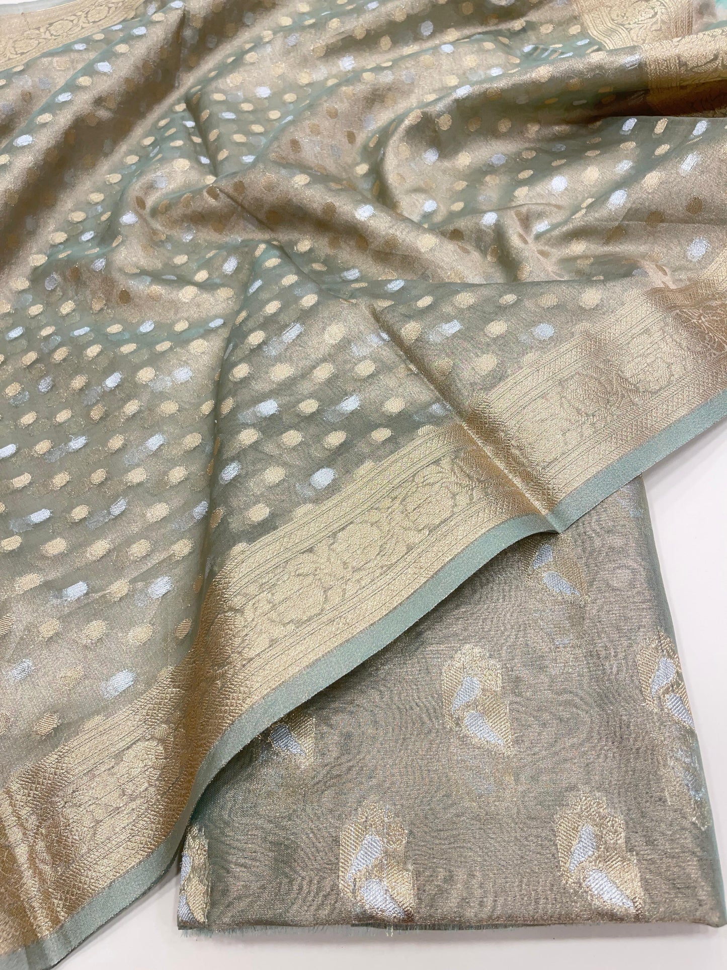 Faishana Presents Light Green Sona Rupa Zari Booti 3pcs Suit with Sona Rupa Chunri Zari Booti Dupatta