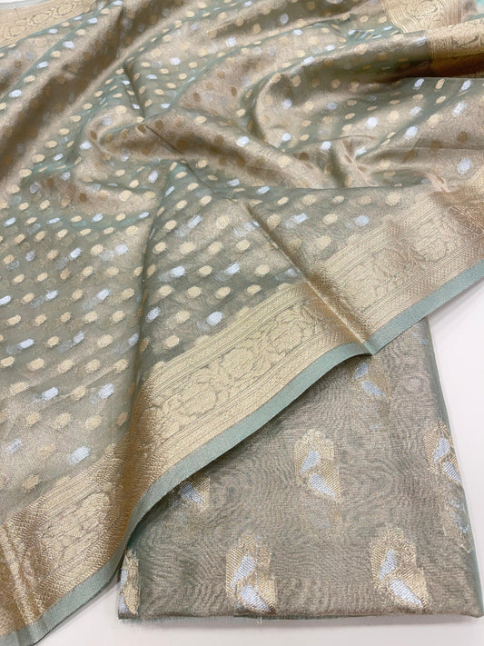 Faishana Presents Light Green Sona Rupa Zari Booti 3pcs Suit with Sona Rupa Chunri Zari Booti Dupatta