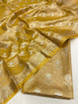 Faishana Presents Gold Floral Sona Zari Rupa Mina Booti 3pcs Suit with Lehariya Silver Mina Gold Stripe Jaal Dupatta