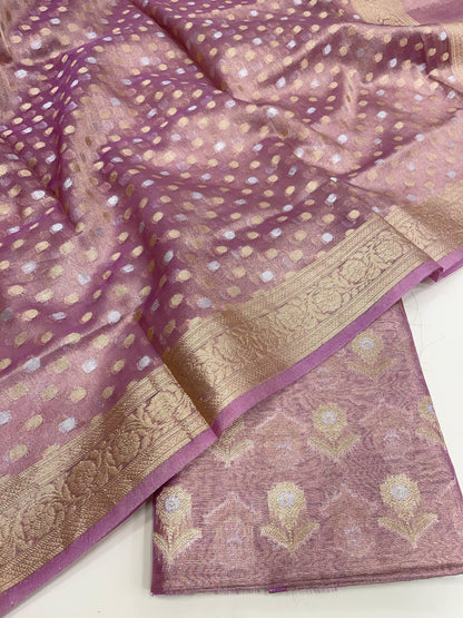 Faishana Presents Light Purple Floral Sona Zari Rupa Mina Booti 3pcs Suit with Sona Rupa Chunri Zari Dupatta