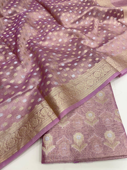Faishana Presents Light Purple Floral Sona Zari Rupa Mina Booti 3pcs Suit with Sona Rupa Chunri Zari Dupatta