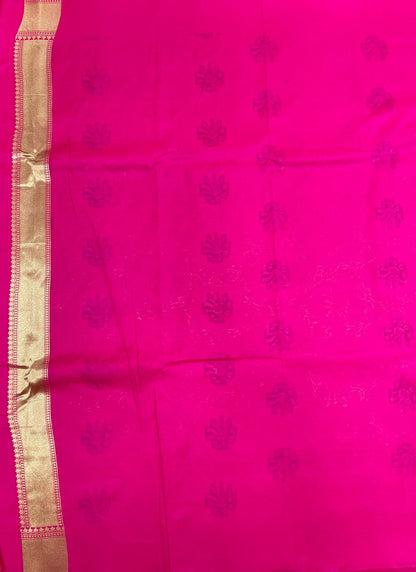 Faishana Presents Pink Katan Silk Floral Mina Zari Jaal Boota with Banarasi Zari Border and Pink Blouse