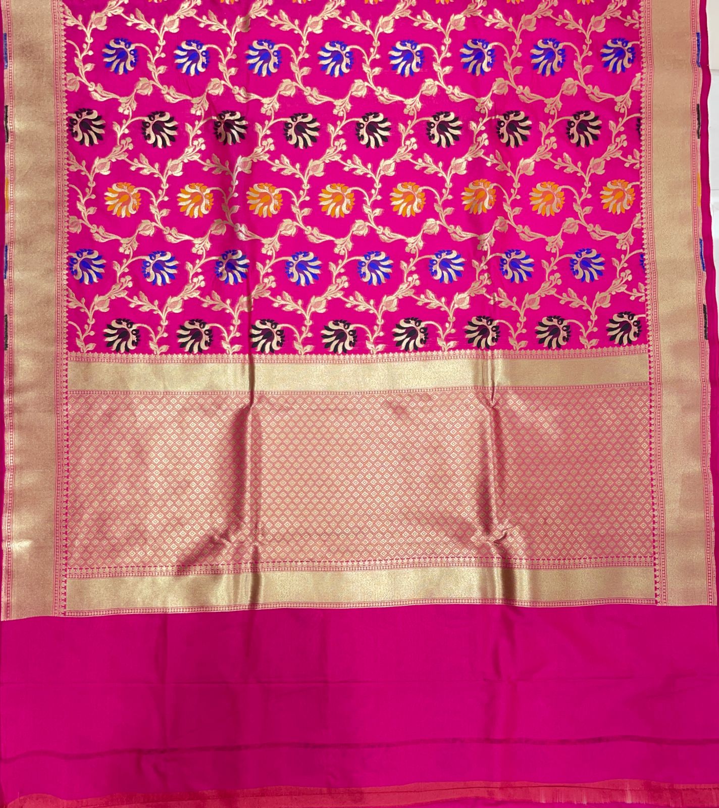 Faishana Presents Pink Katan Silk Floral Mina Zari Jaal Boota with Banarasi Zari Border and Pink Blouse