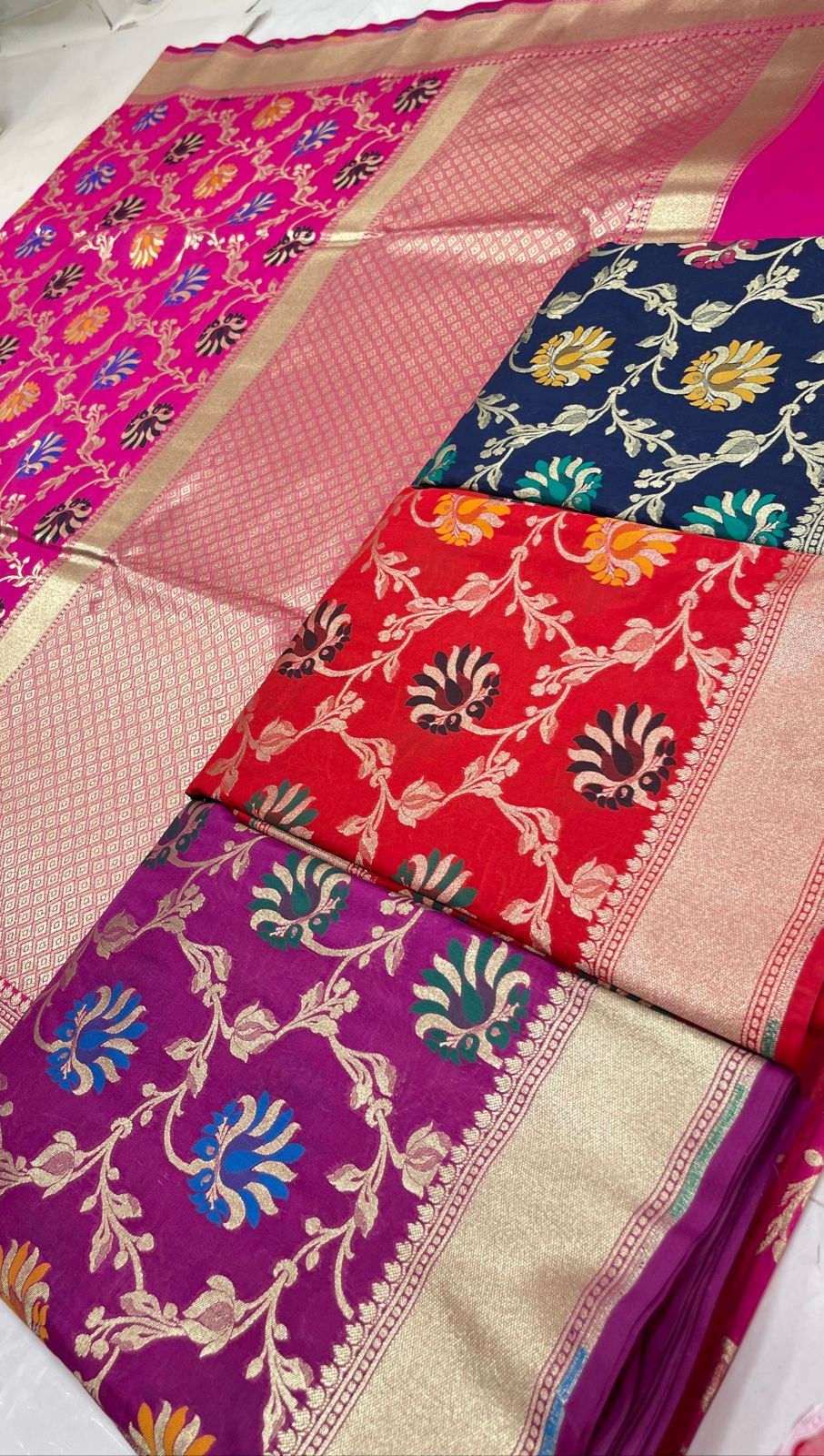 Faishana Presents Pink Katan Silk Floral Mina Zari Jaal Boota with Banarasi Zari Border and Pink Blouse
