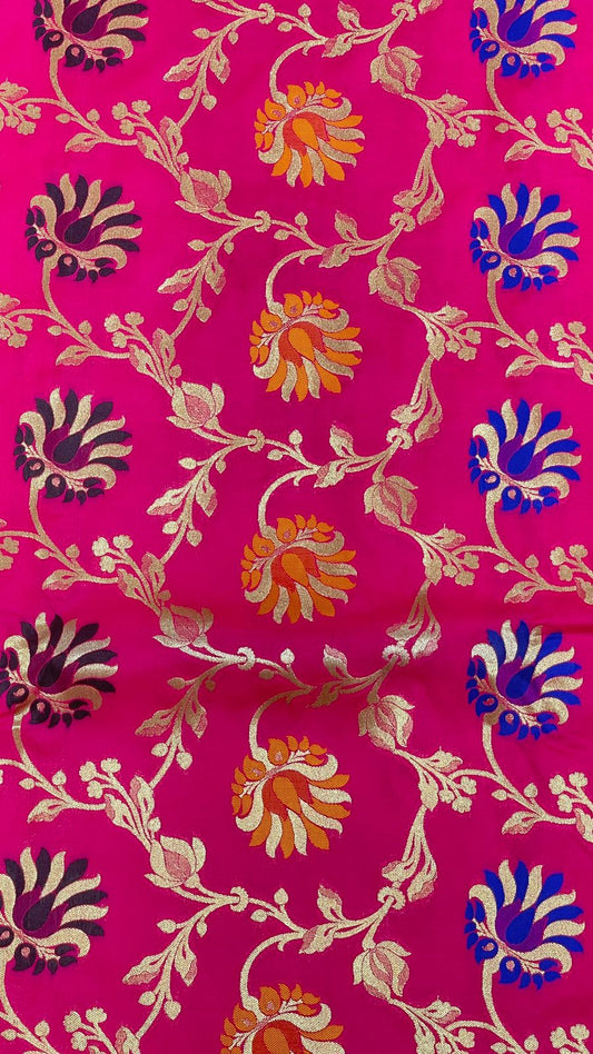 Faishana Presents Pink Katan Silk Floral Mina Zari Jaal Boota with Banarasi Zari Border and Pink Blouse