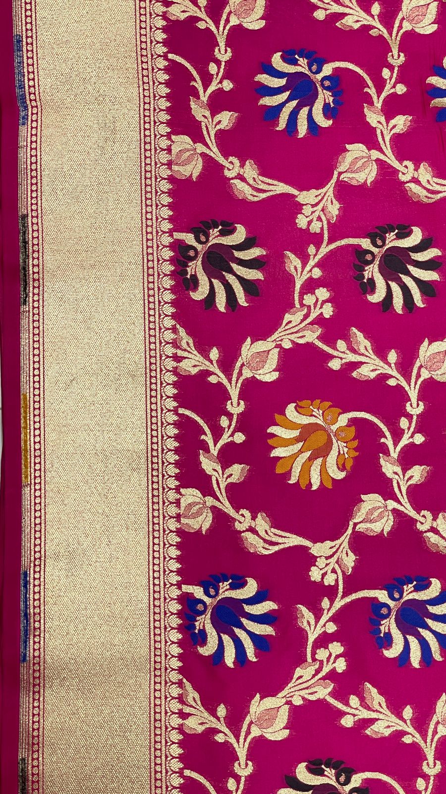 Faishana Presents Pink Katan Silk Floral Mina Zari Jaal Boota with Banarasi Zari Border and Pink Blouse