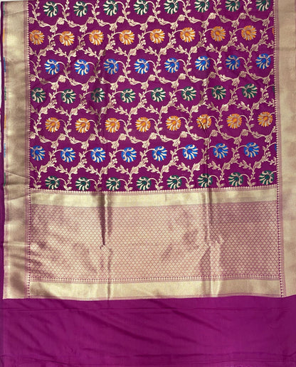 Faishana Presents Magenta Katan Silk Floral Mina Zari Jaal Boota with Banarasi Zari Border and Magenta Blouse