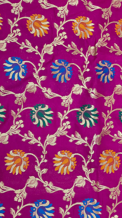 Faishana Presents Magenta Katan Silk Floral Mina Zari Jaal Boota with Banarasi Zari Border and Magenta Blouse
