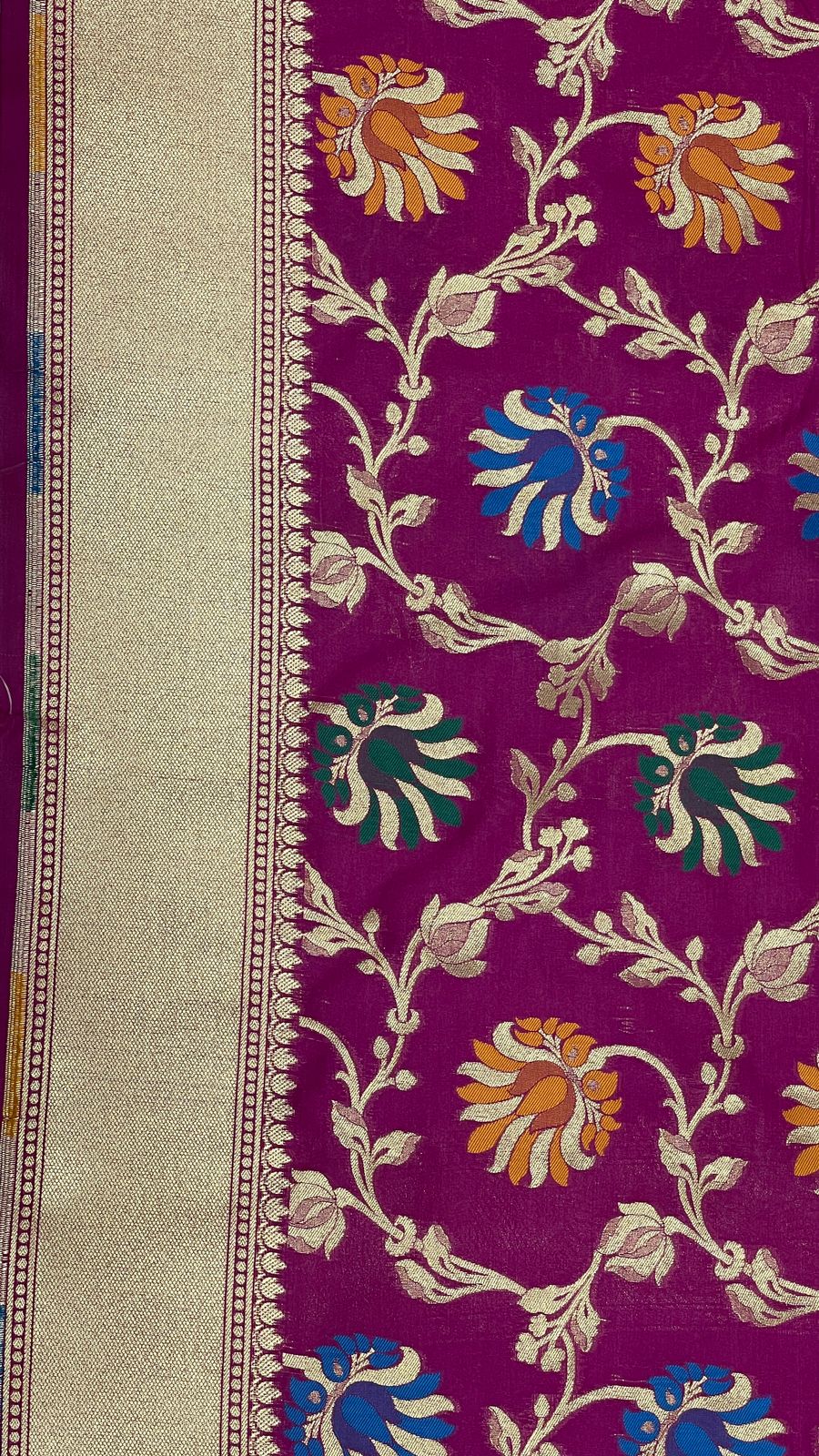 Faishana Presents Magenta Katan Silk Floral Mina Zari Jaal Boota with Banarasi Zari Border and Magenta Blouse