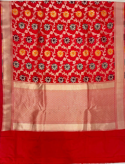 Faishana Presents Red Katan Silk Floral Mina Zari Jaal Boota with Banarasi Zari Border and Red Blouse