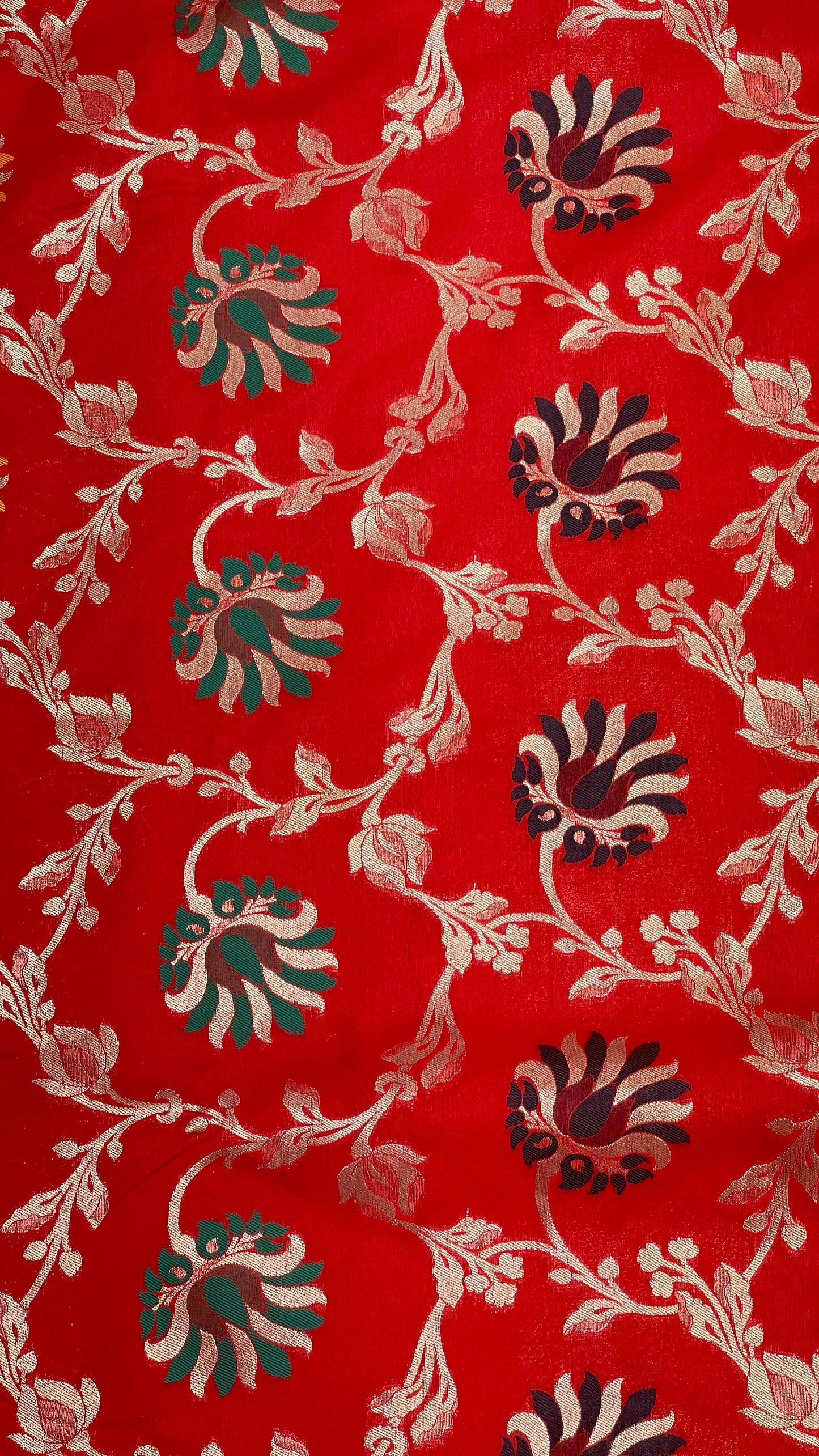 Faishana Presents Red Katan Silk Floral Mina Zari Jaal Boota with Banarasi Zari Border and Red Blouse