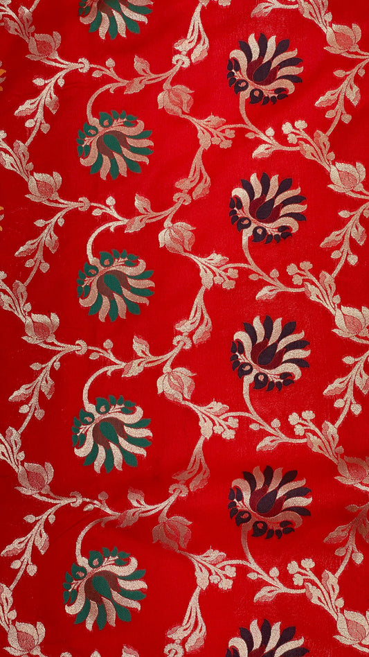 Faishana Presents Red Katan Silk Floral Mina Zari Jaal Boota with Banarasi Zari Border and Red Blouse