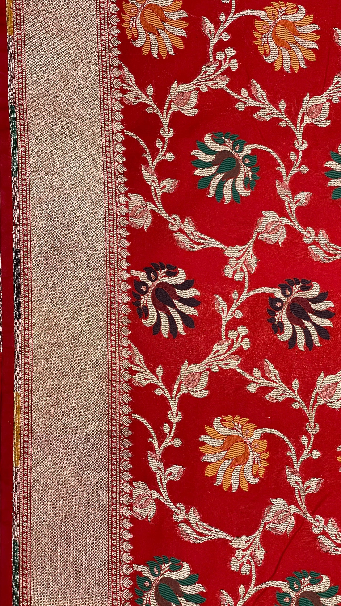 Faishana Presents Red Katan Silk Floral Mina Zari Jaal Boota with Banarasi Zari Border and Red Blouse